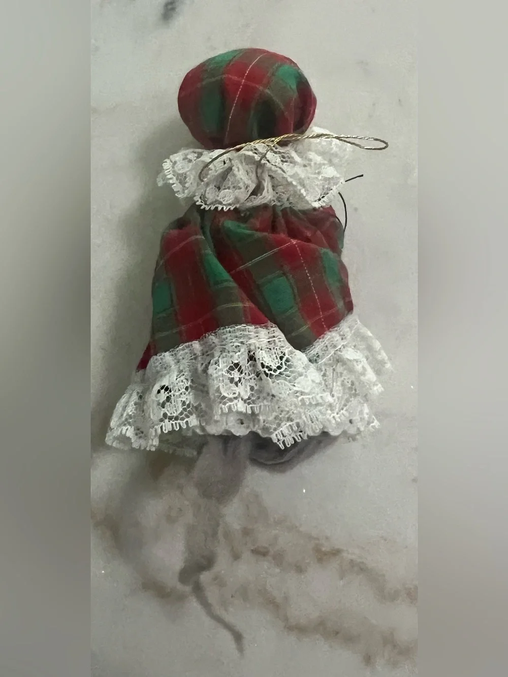 Vintage Cloth Christmas Mouse Plaid Dress & Hat Holiday Decor Ornament